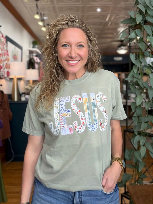 Sage Embroidered Jesus Tee