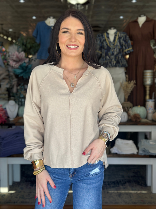 Sand Exposed Seam Knit Top - Themasonboutique