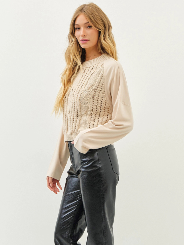 Sand Raglan Sleeve Knit Terry Top