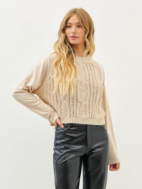 Sand Raglan Sleeve Knit Terry Top