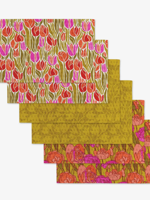 Set of fabric swatches with floral patterns on a white background