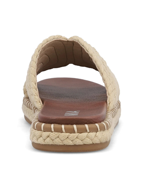 Beige espadrille sandal with braided sole on a white background