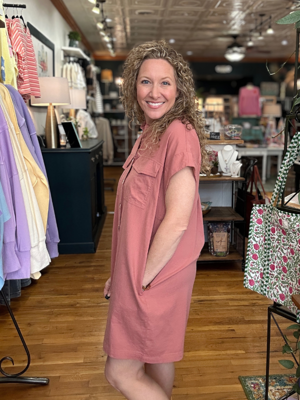 Spring Rose Pocket Utility Dress - Themasonboutique