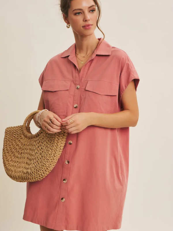 woman wearing rose dress