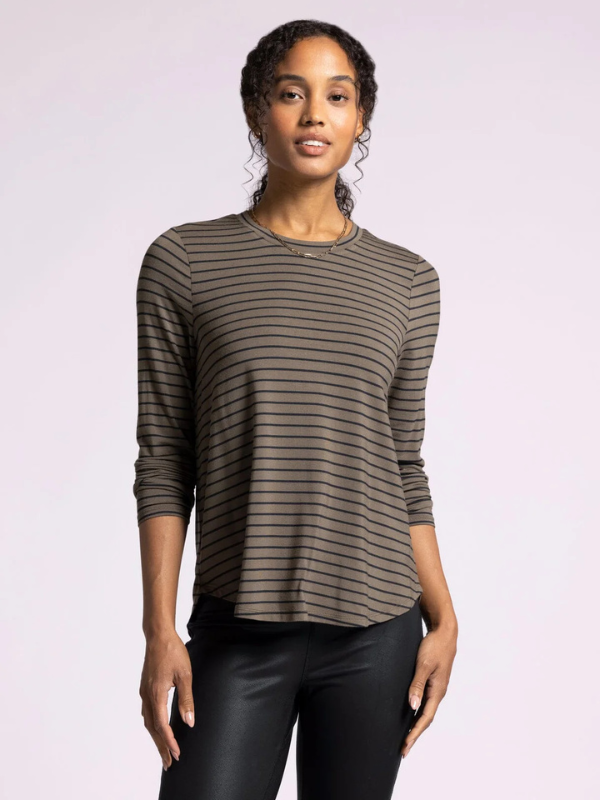 Stassia Top - Olive Black Stripe