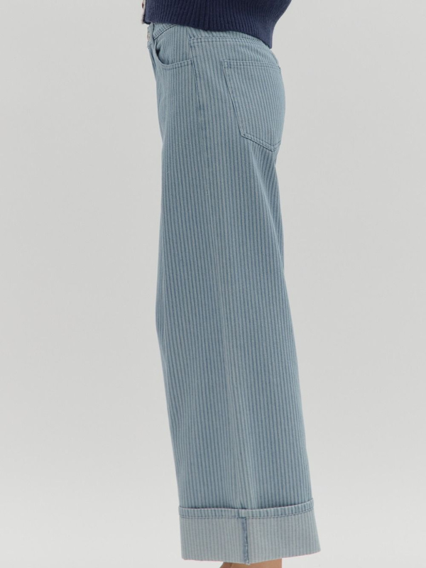 Stripe Mid-Rise Ankle Denim Pants