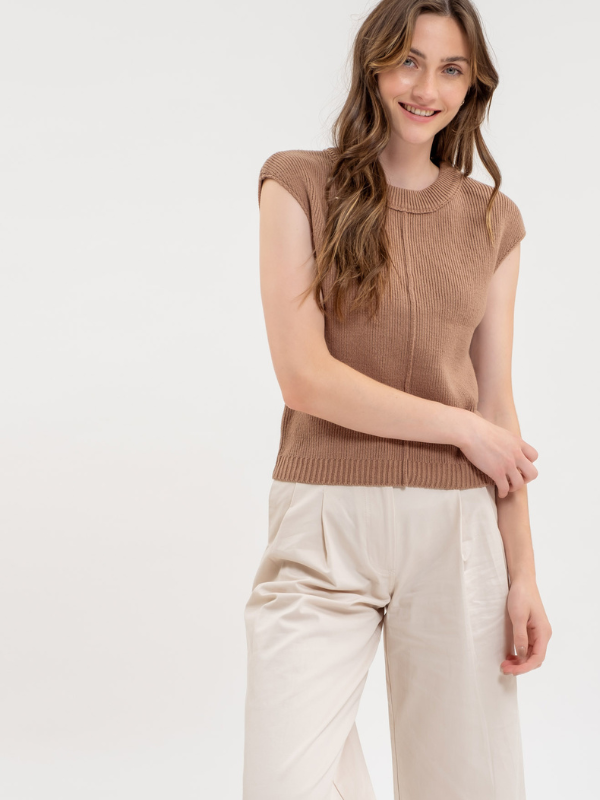 Tan Front Seam Sleeveless Sweater - Themasonboutique