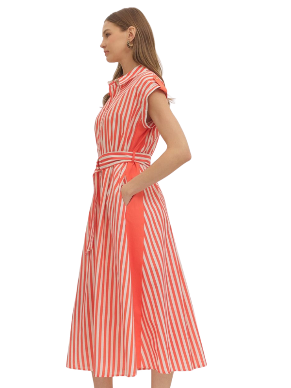 Tangerine Striped Midi Shirt Dress - Themasonboutique