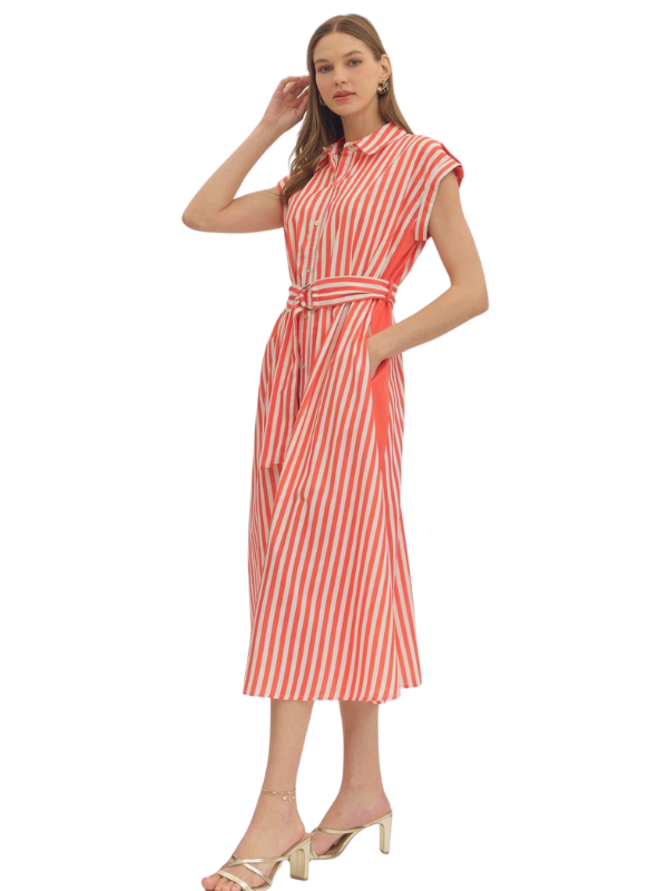 Tangerine Striped Midi Shirt Dress - Themasonboutique
