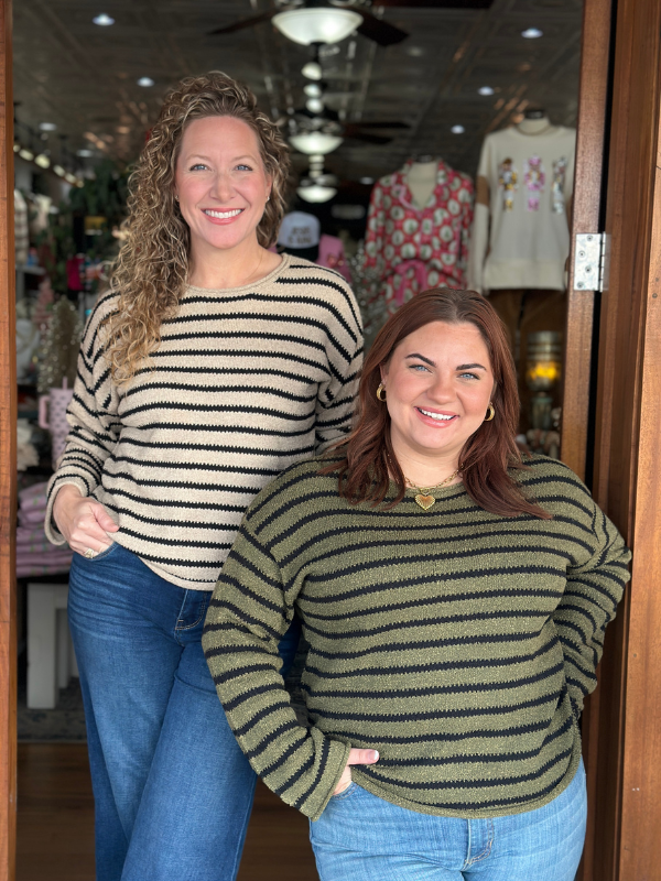 Taupe Stripe Boat Neck Sweater