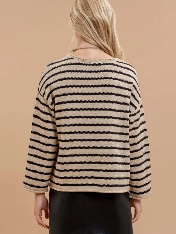 Taupe Stripe Boat Neck Sweater