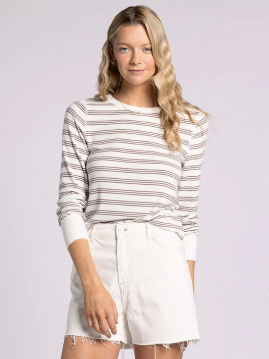 Taupe & White Striped Stacy Top