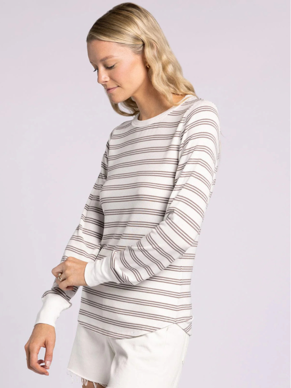 Taupe & White Striped Stacy Top