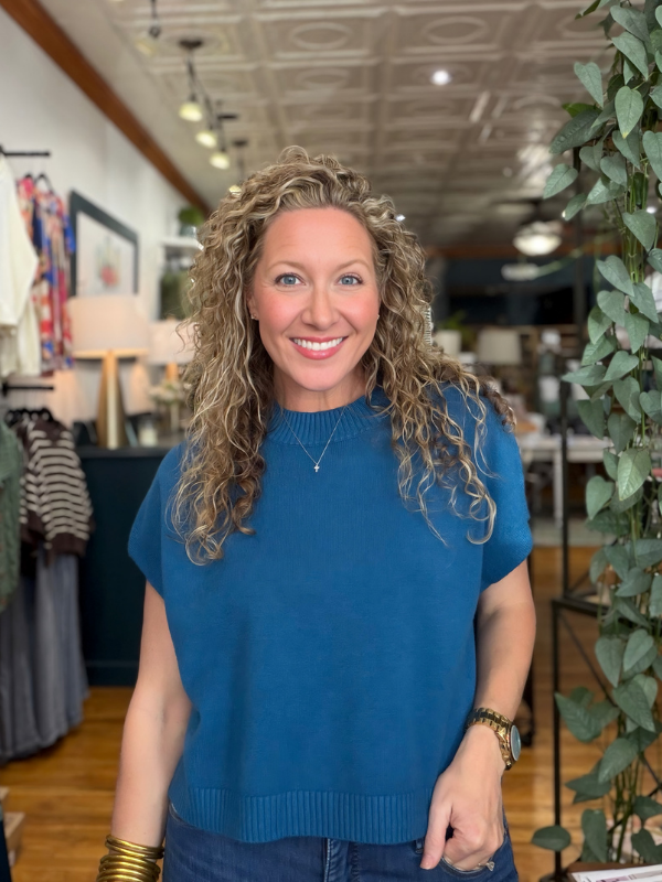 Teal Blue Dropped Shoulder Sweater Top