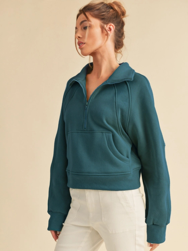 Teal Funnel Neck Half Zip Sweatshirt