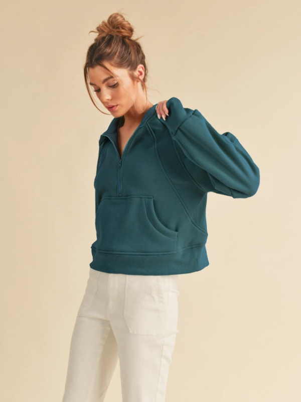 Teal Funnel Neck Half Zip Sweatshirt