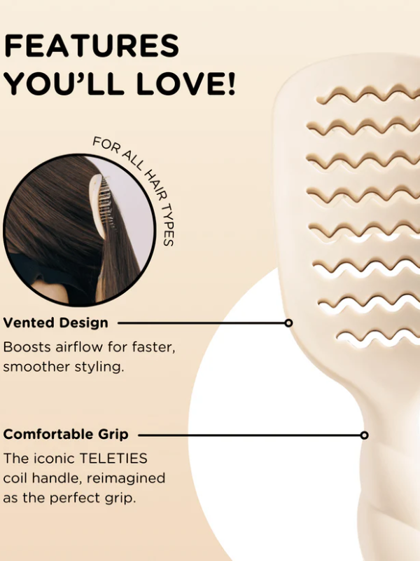 Hairbrush with features highlighted on a beige background