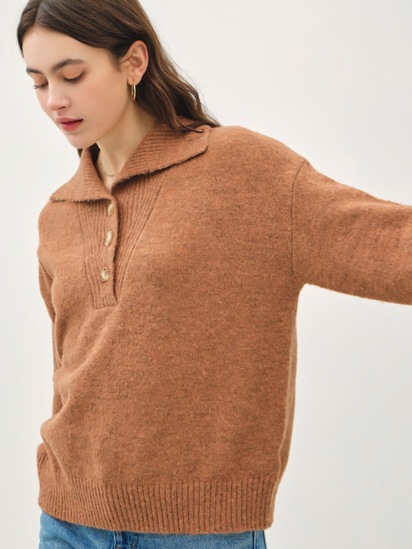 Warm Brown Wide Collar Sweater