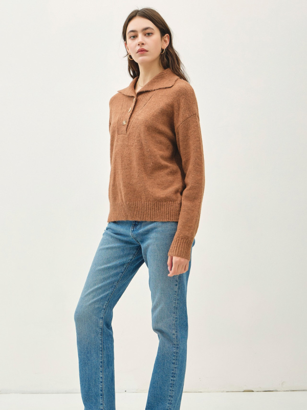 Warm Brown Wide Collar Sweater