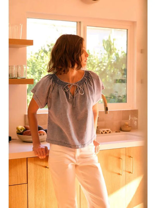 Washed Denim Chambray Top