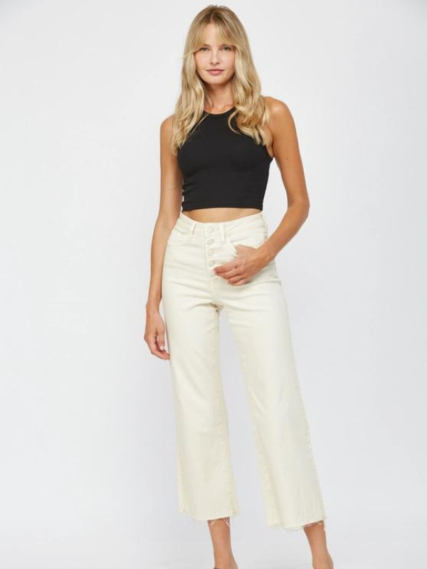 Ecru High Rise Wide Leg Crop Jean - Themasonboutique