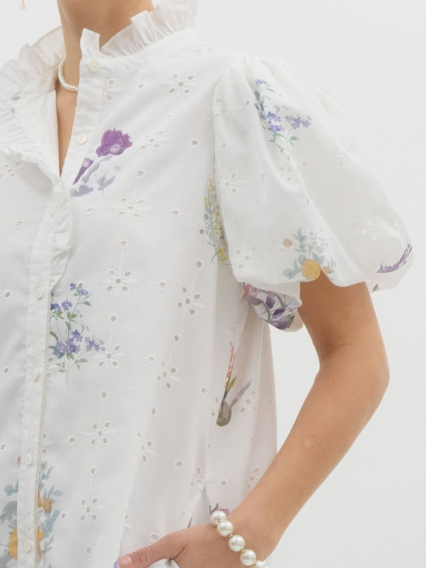 White Eyelet Flower Printed Dress