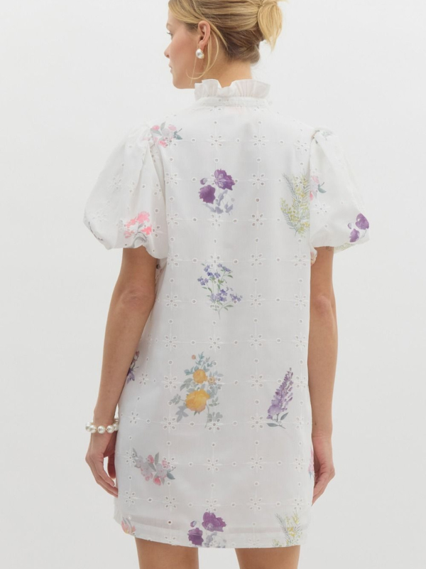 White Eyelet Flower Printed Dress