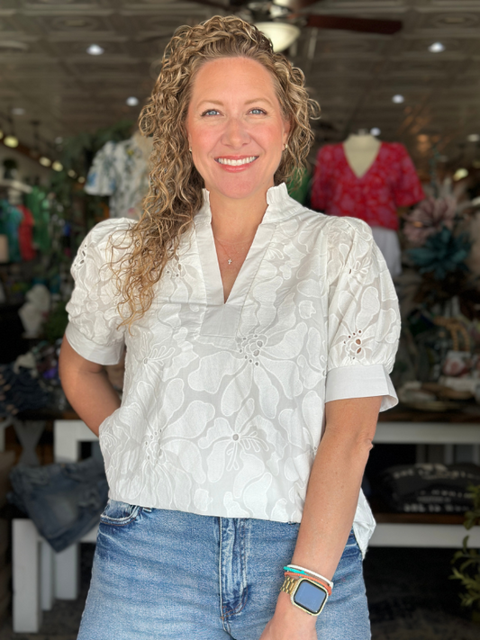White Floral Embroidered Top