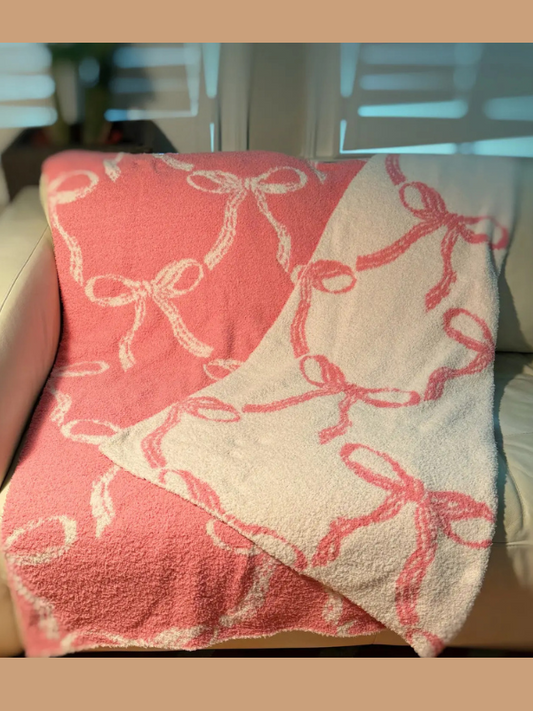 White & Pink Bow Cozy Blanket