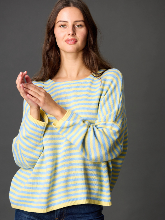 woman wearing striped sweater 