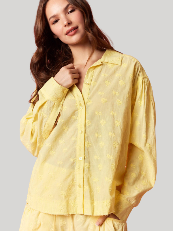 Yellow Eyelet Long Sleeve Button Up - Themasonboutique