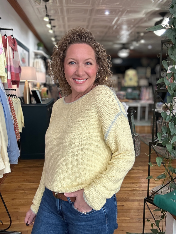 Yellow Stitch Detail Lightweight Sweater - Themasonboutique