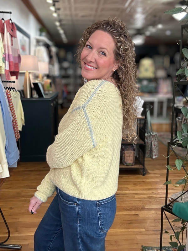 Yellow Stitch Detail Lightweight Sweater - Themasonboutique